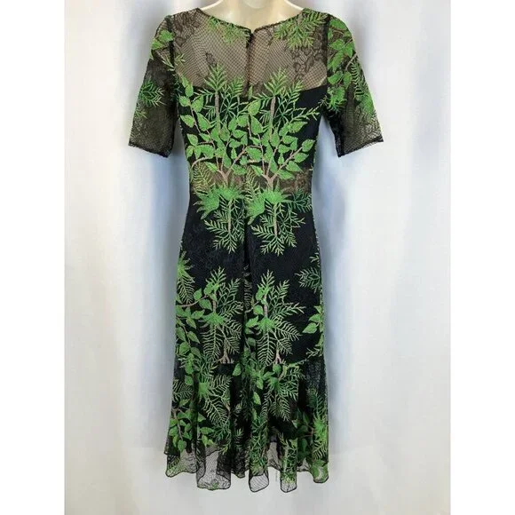 NEW Tadashi Shoji Dakar Green Lace Midi Dress $498